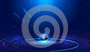 3D digital earth and particle flow cosmic vortex create internet science and technology big data background.